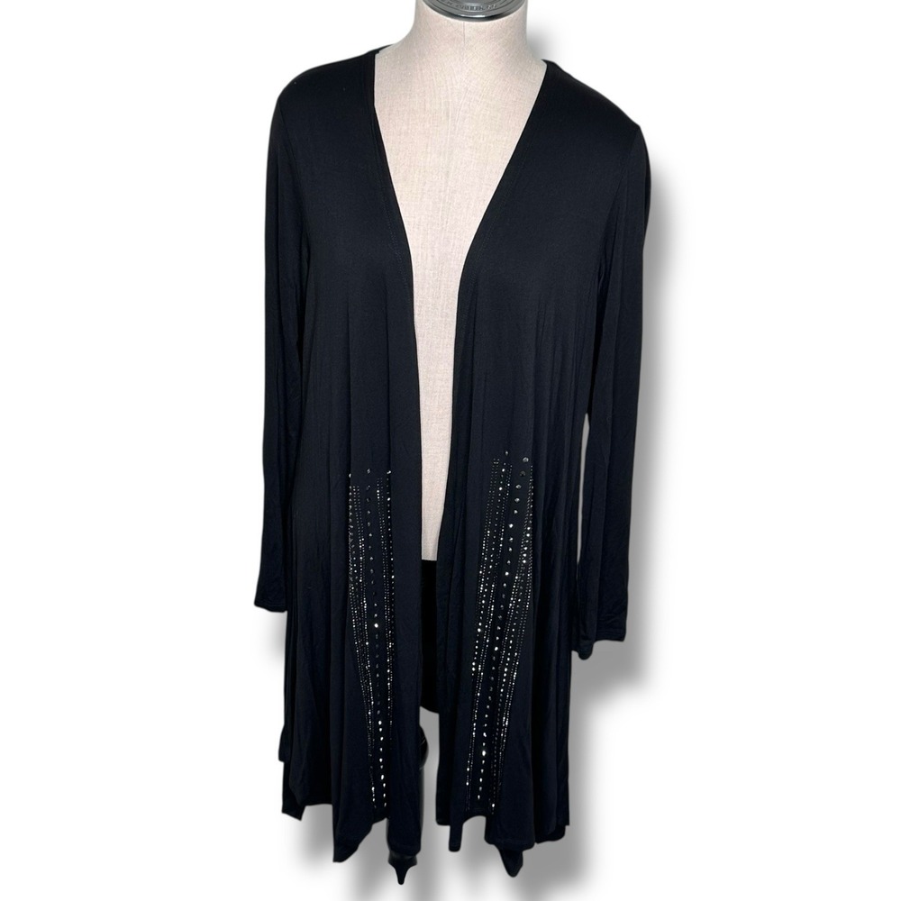 Simply Noelle S/M (8-10) Open Duster Cardigan Black Rhinestone Whimsigoth NEW